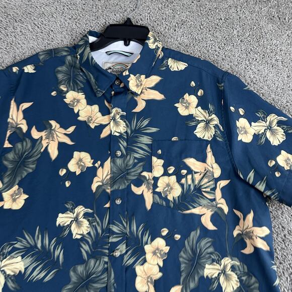 Seapointe Shirt Mens XL Blue Hawaiian Aloha Floral Button Down Stretch - Picture 3 of 10